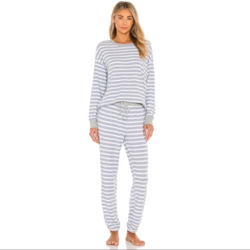 Splendid Westport Super Soft PJ Top In Weekend Stripe Heather Grey Cozy Lounge